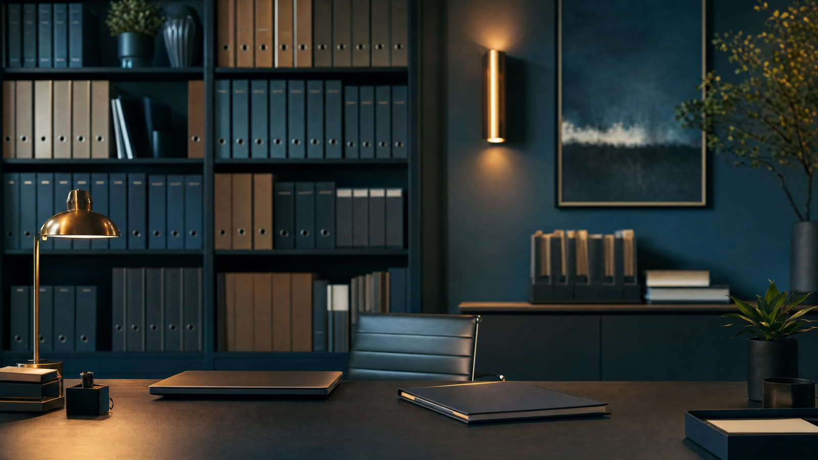 AI-generated illustration of an organized back office with document archives